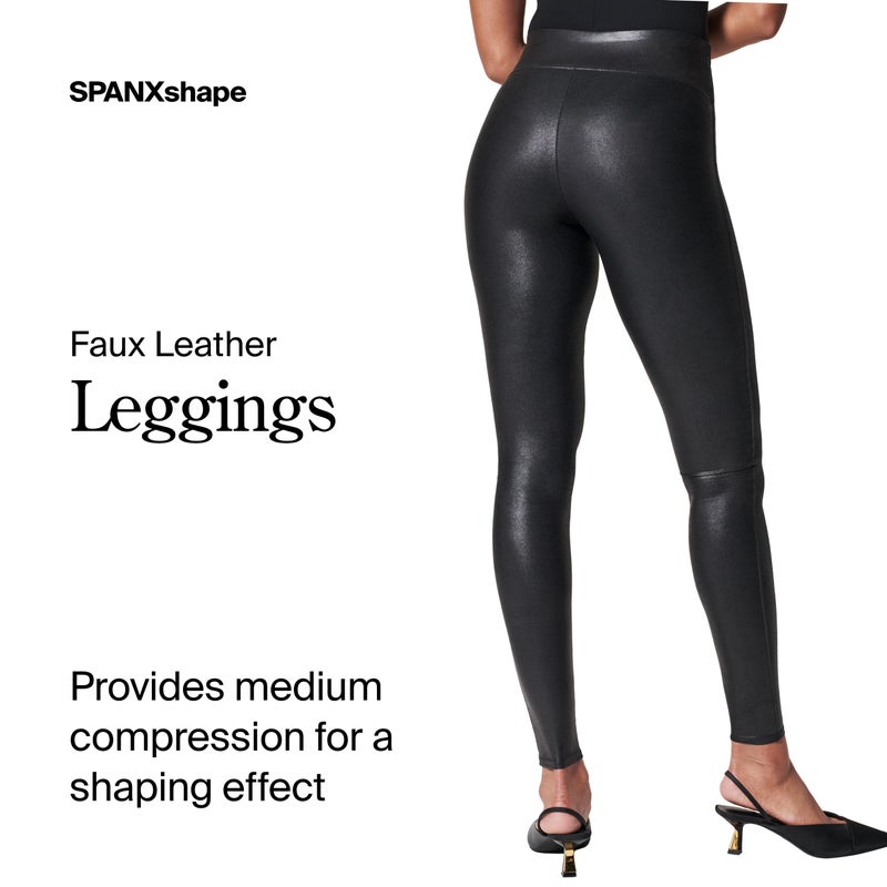 SPANXshape Faux Leather Leggings - Tummy Control Legging - with Contoured Power Waistband Stomach Compression - High Waist - Black - Regular 30" Inseam - 1X - Image 2